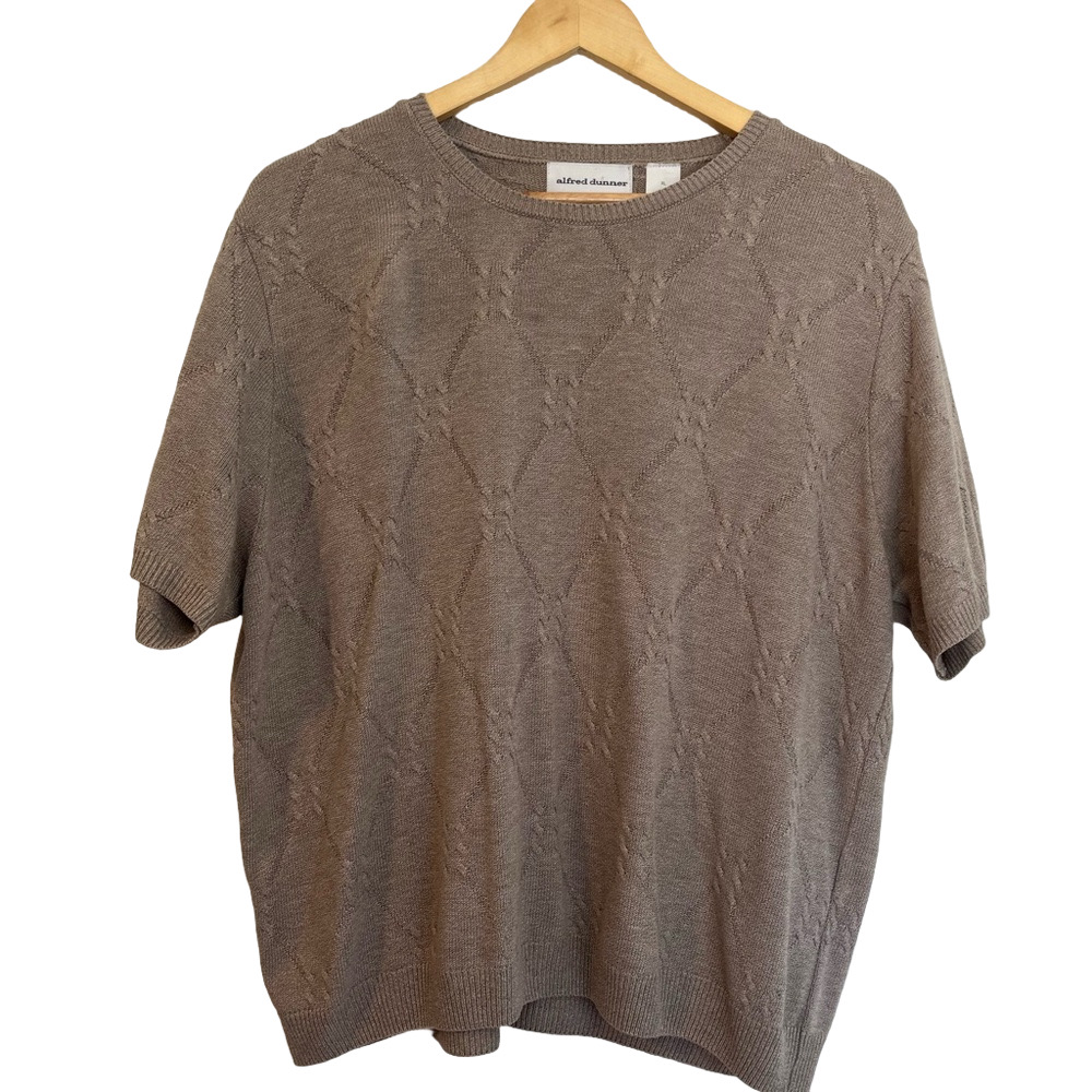 Alfred Dunner Taupe Knit Top/T-shirt/Blouse with Cable Knit Design Size: XL